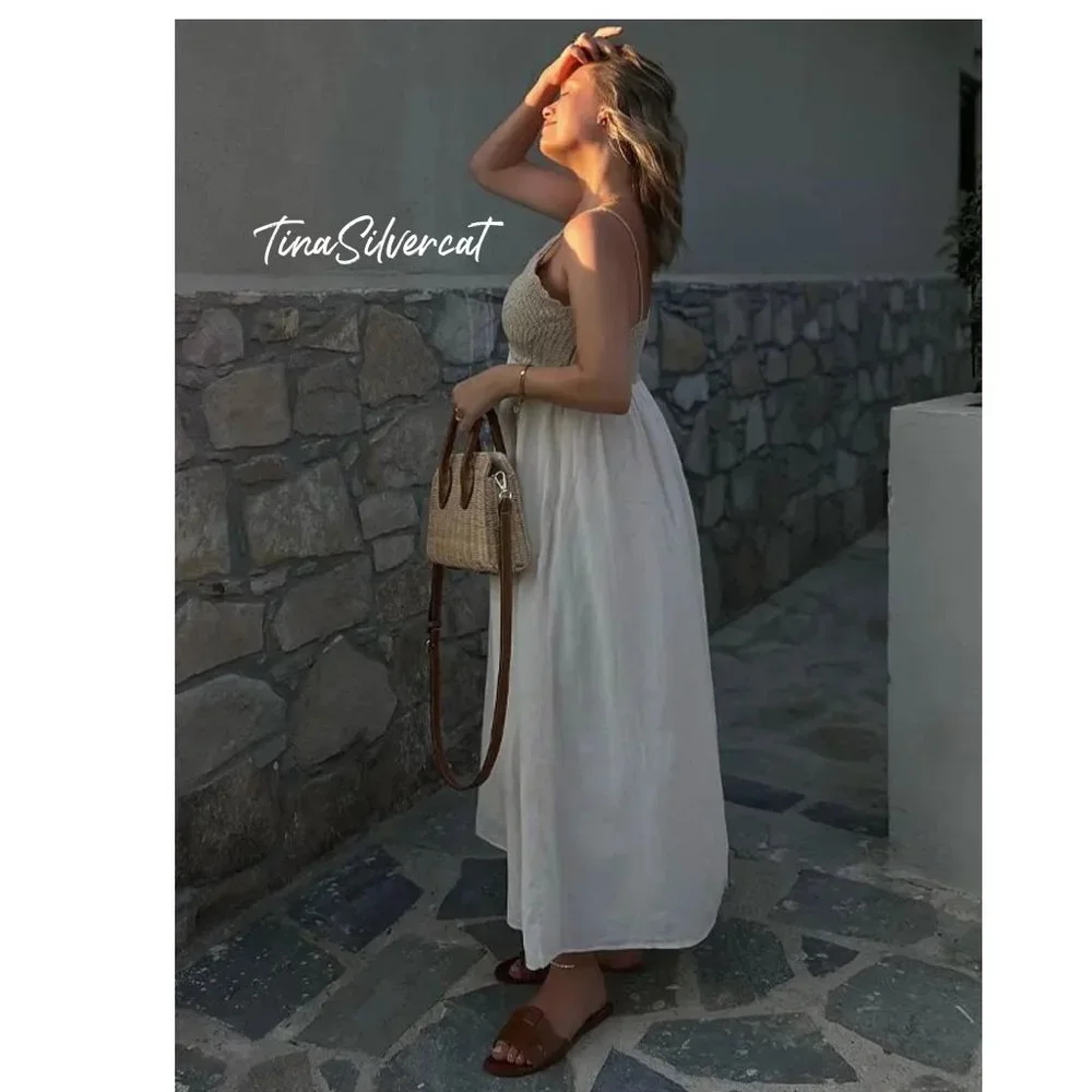 Zara Crochet Midi Dress Cream White Sz S NWT